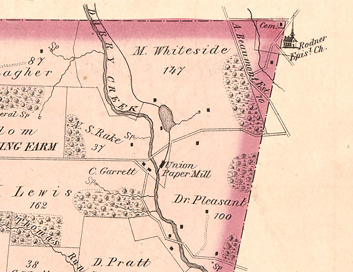 1875 Map of Newtown Township Delaware County Pennsylvania