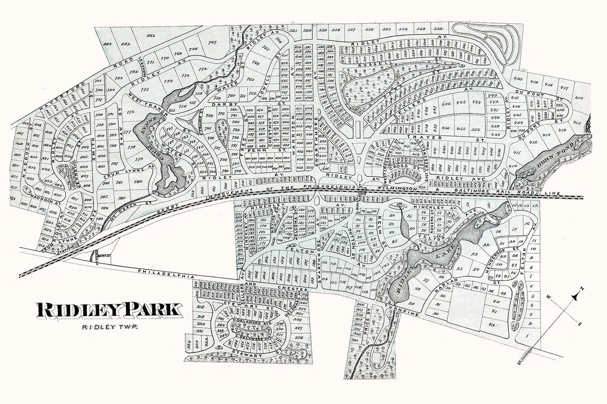 1875 Map of Ridley Park Delaware County Pennsylvania