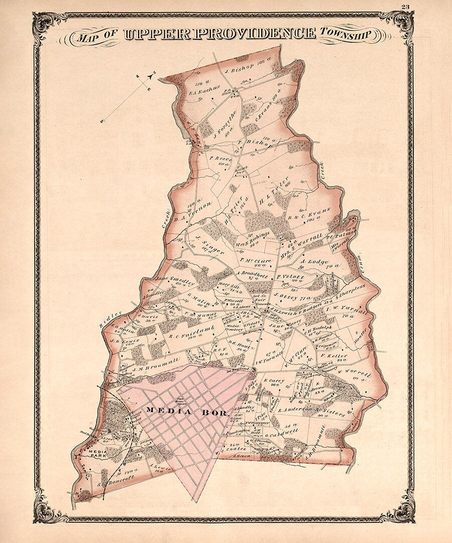 1875 Map of Upper Providence Township Delaware County Pennsylvania