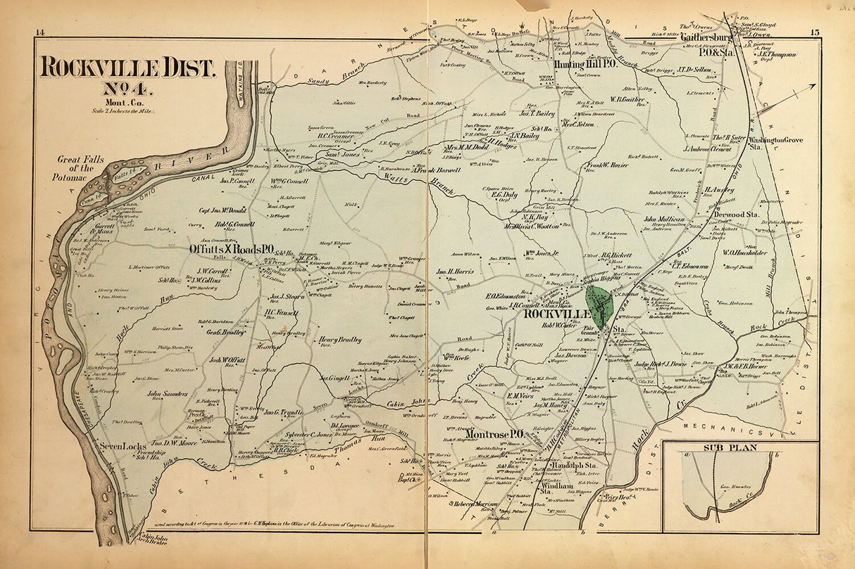 1879 Map of Rockville Township Montgomery County Maryland