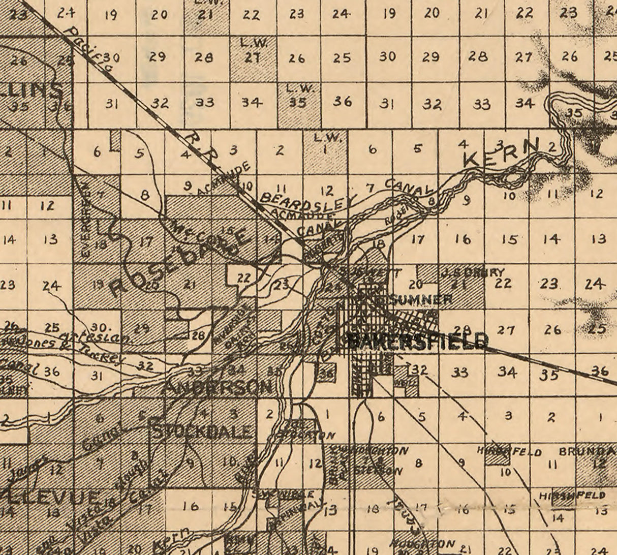 1888 Map of Part of Kern County California Bakersfield