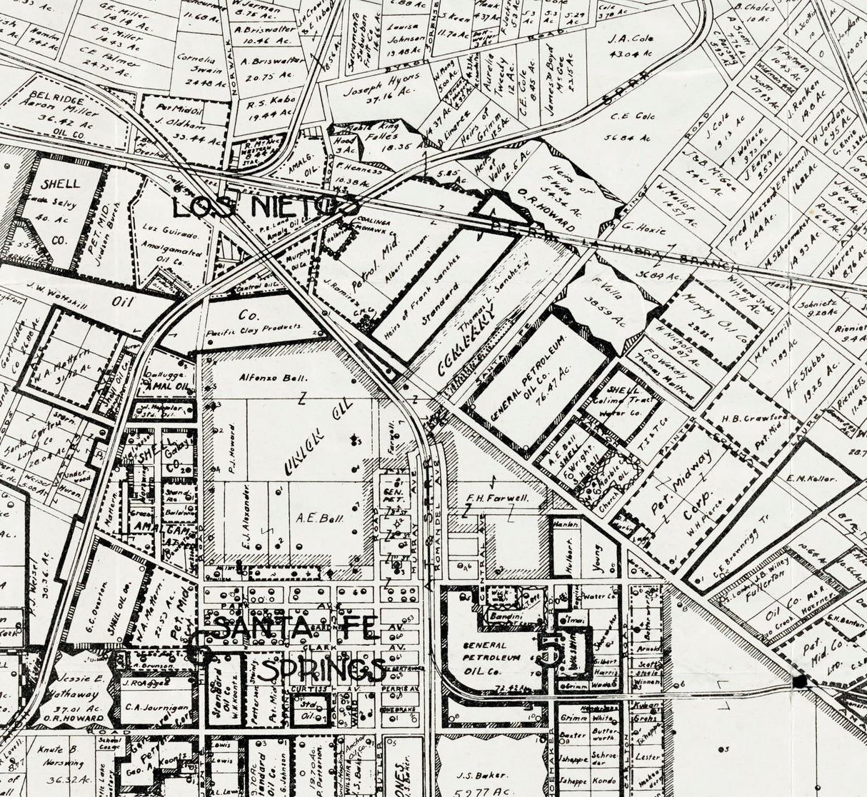 1922 Farm Line Map of Santa Fe Springs Oil Field California