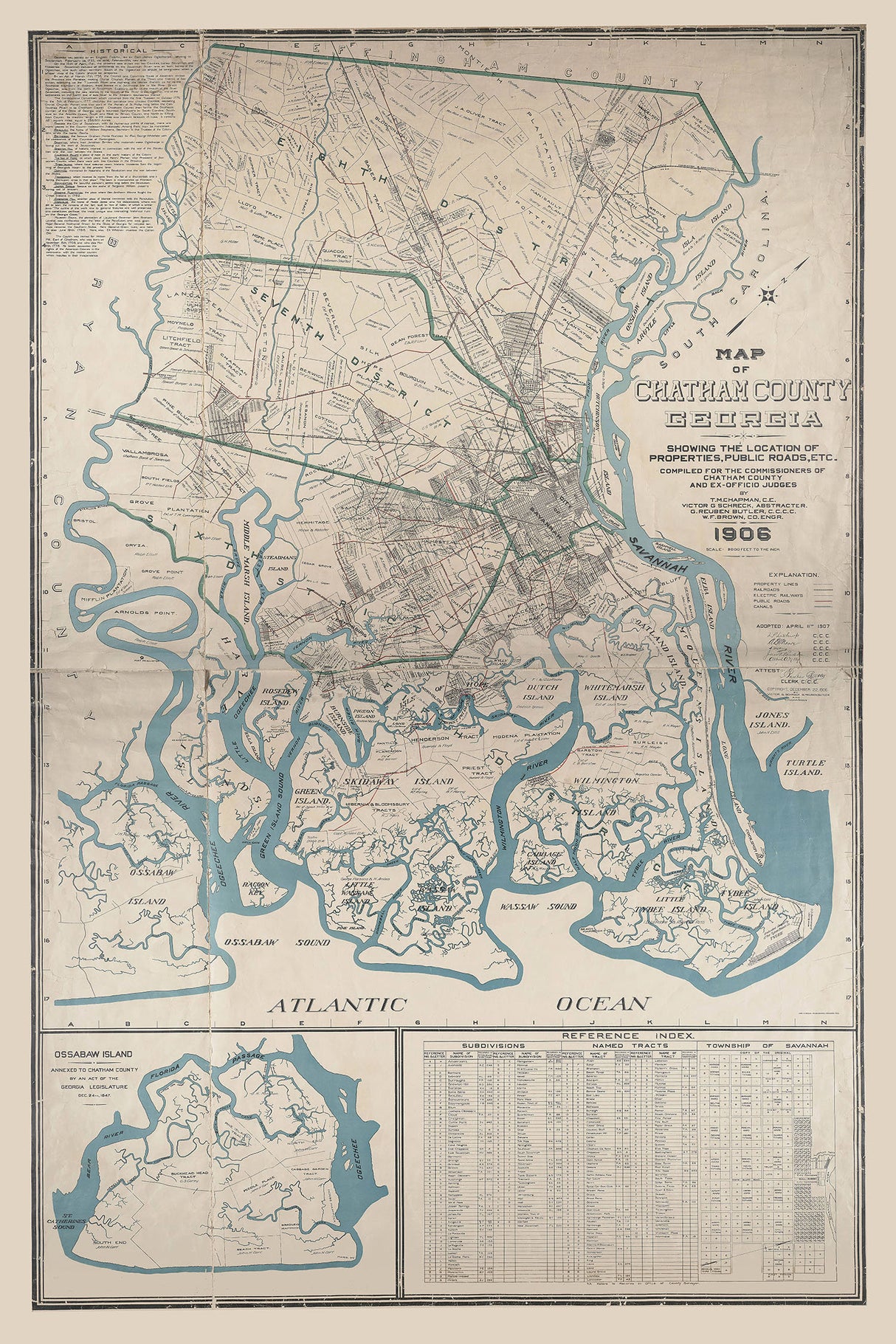 1906 Map of Chatham County Georgia Savannah