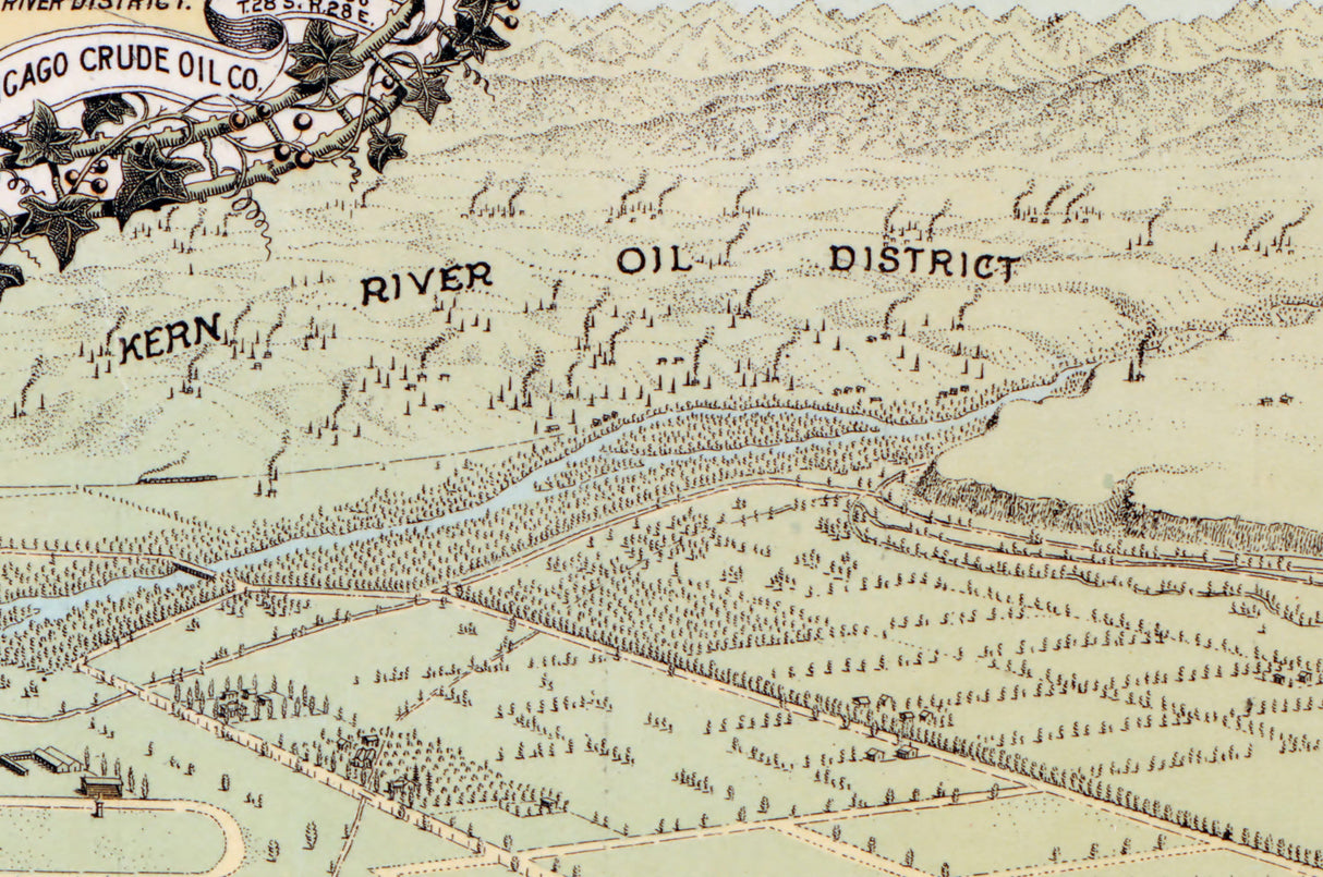 1901 Panoramic Map of Bakersfield Kern County California