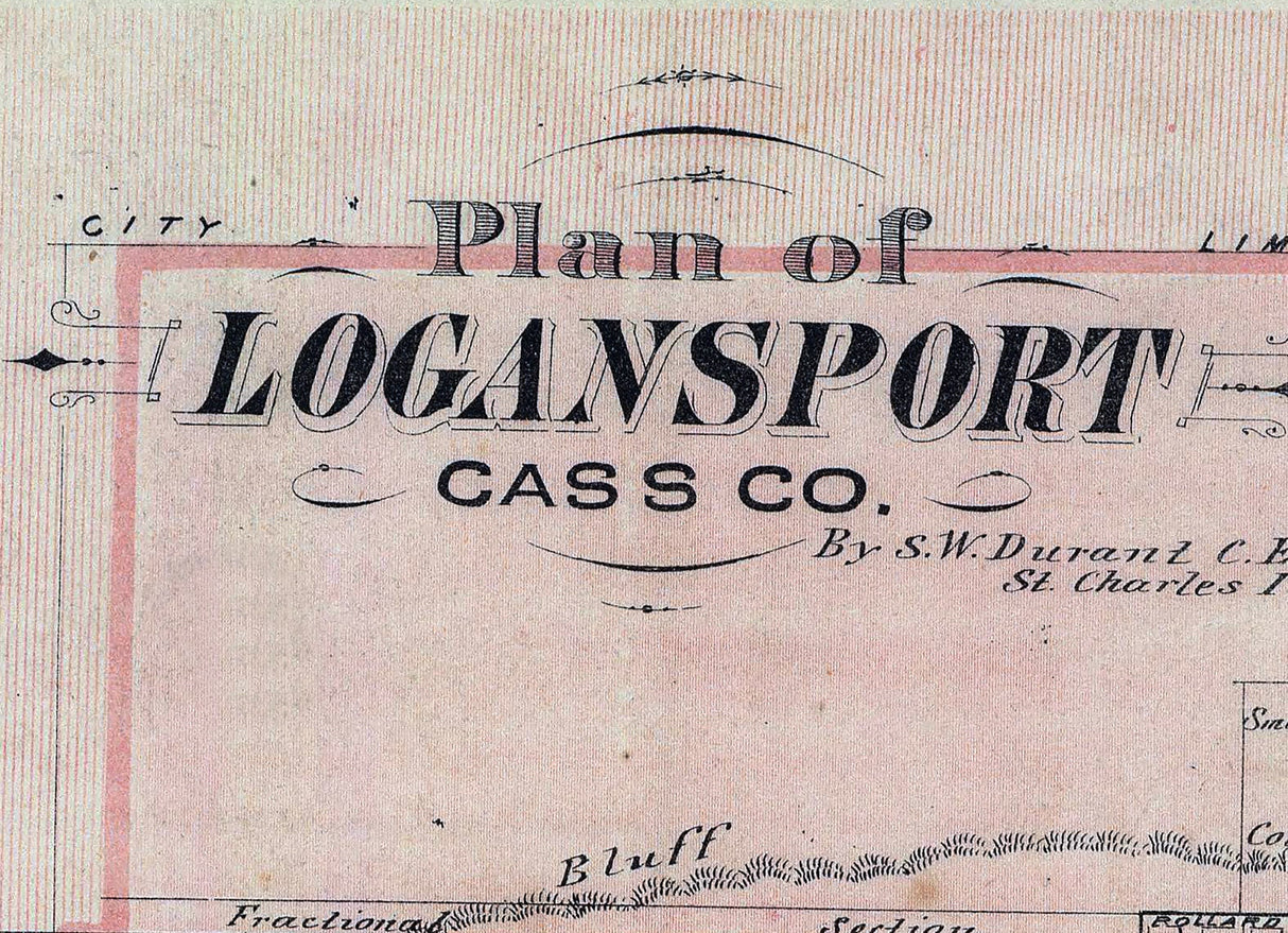 1876 Map of Logansport Cass County Indiana