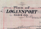 1876 Map of Logansport Cass County Indiana