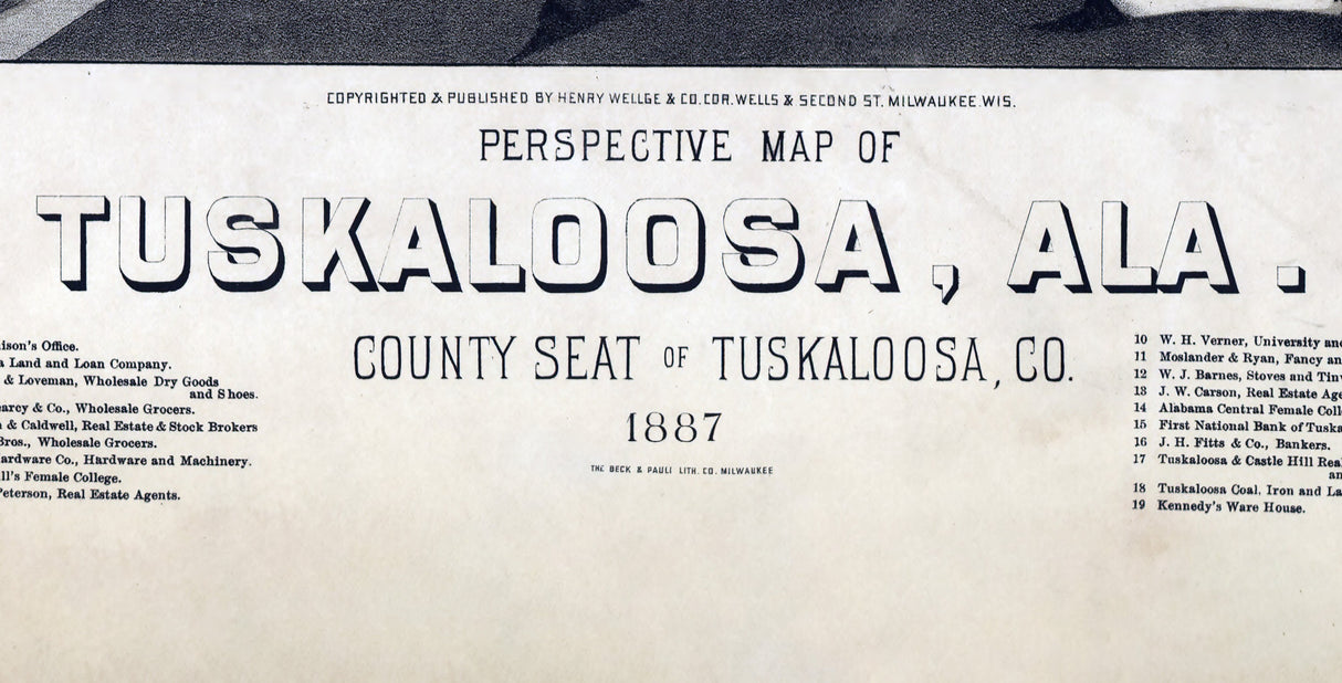 1887 Panoramic Map of Tuskaloosa Alabama