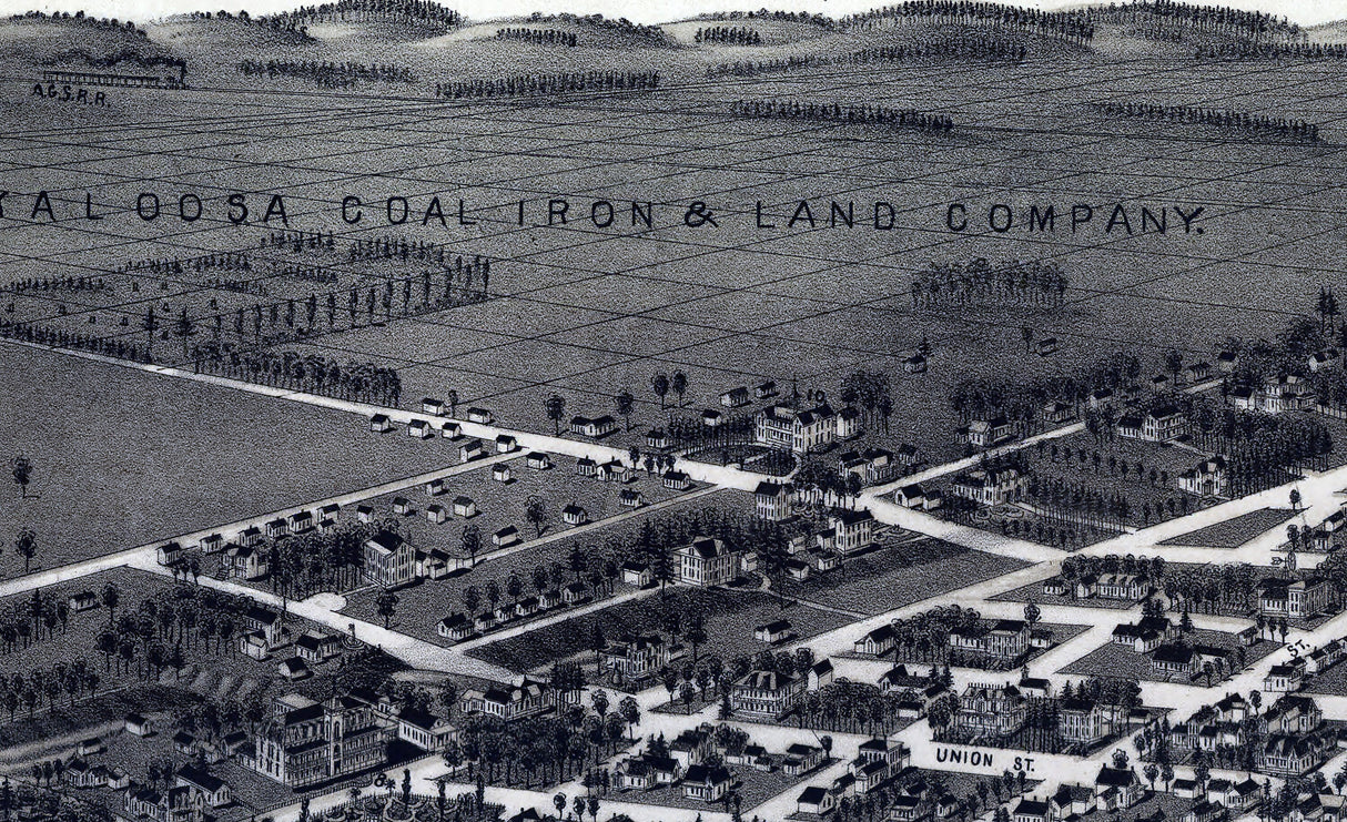 1887 Panoramic Map of Tuskaloosa Alabama