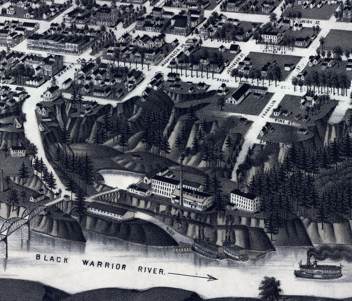 1887 Panoramic Map of Tuskaloosa Alabama