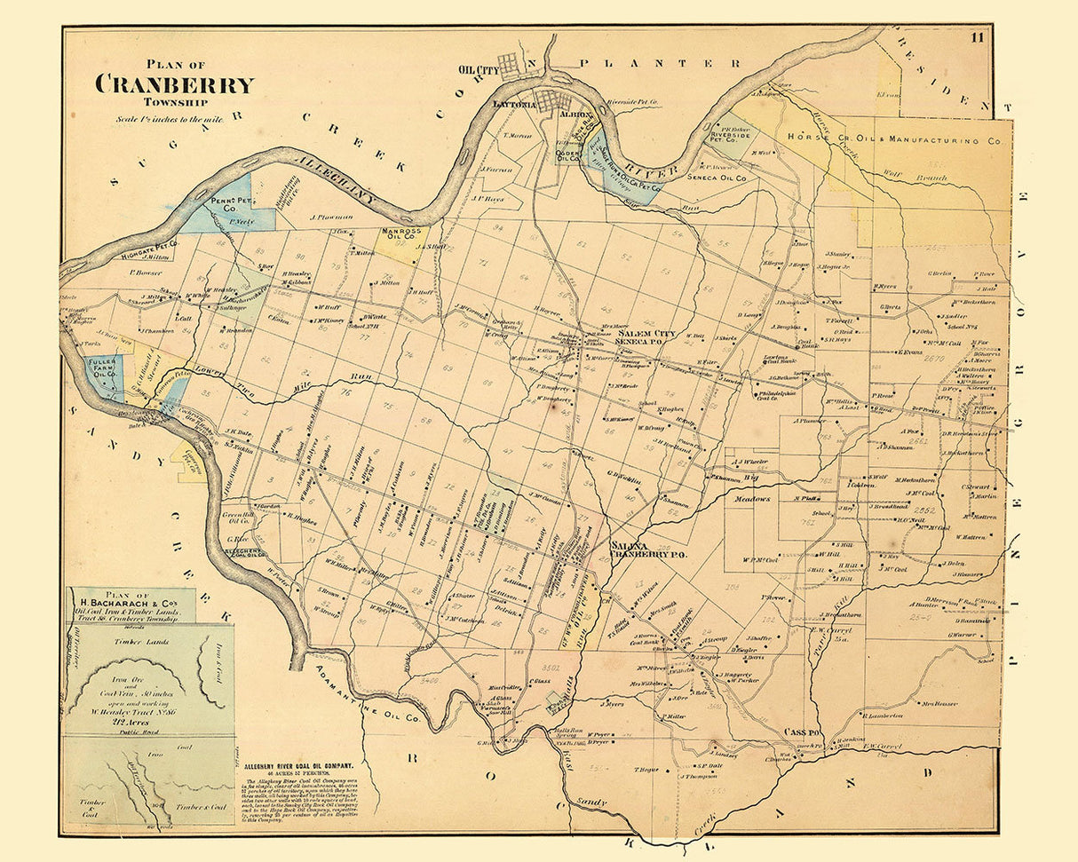 1865 Map of Cranberry Township Venango County Pennsylvania Oil Region