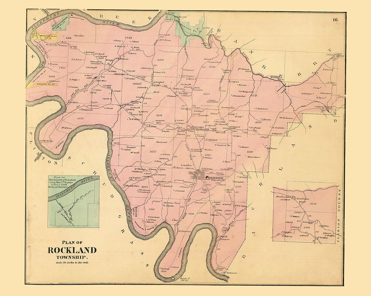 1865 Map of Rockland Township Venango County Pennsylvania Oil Region