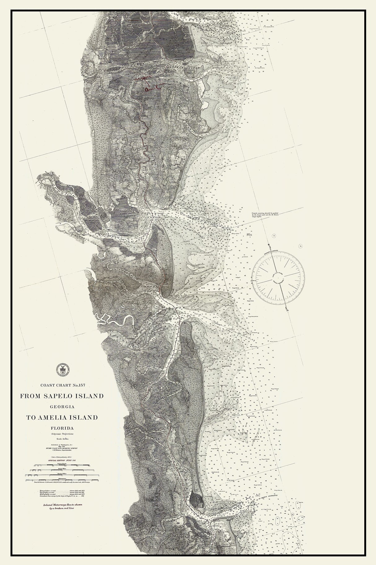 1911 Nautical Map of Sapelo Island Georgia to Amelia Island Florida