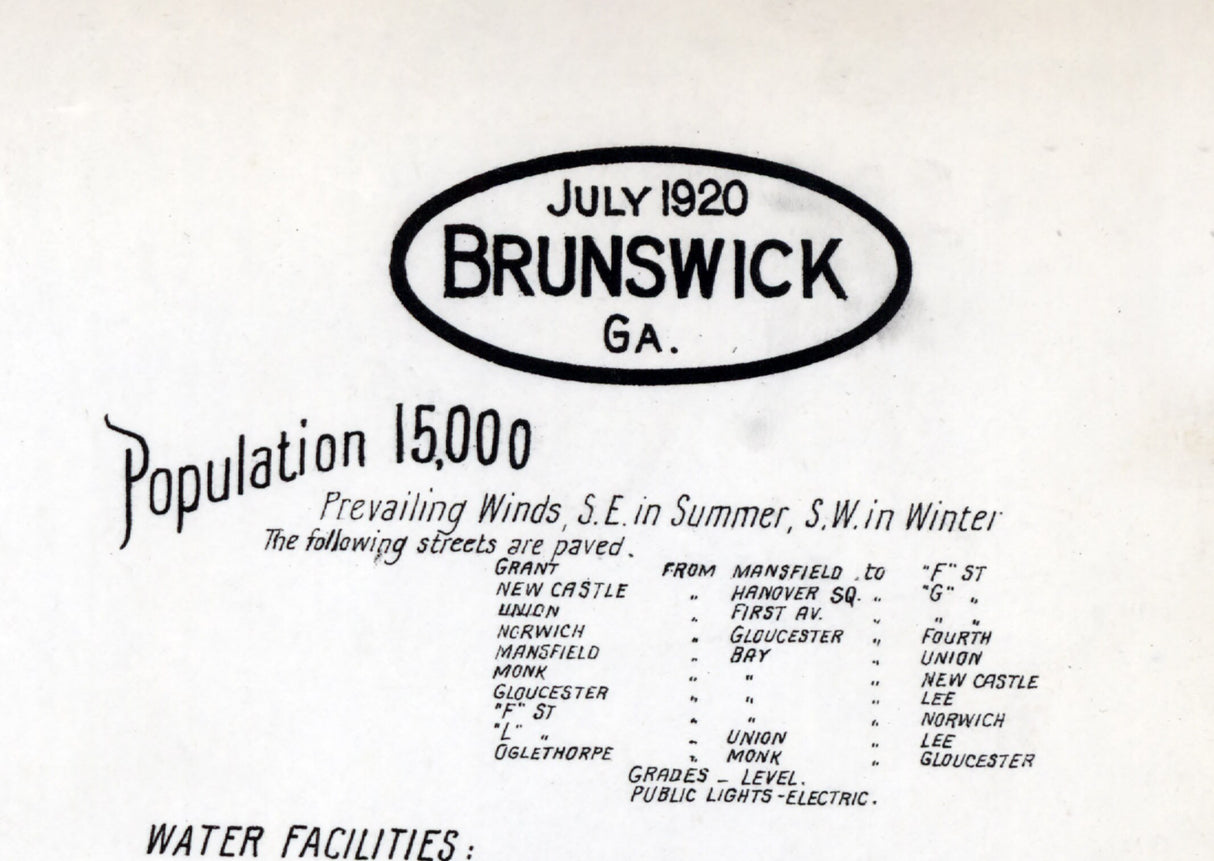 1920 Town Map of Brunswick Glynn County Georgia