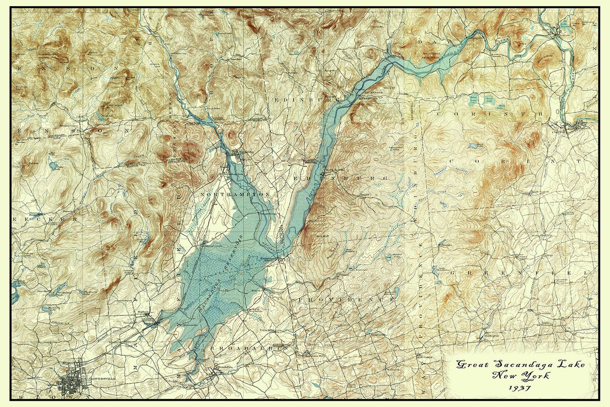 1937 Map of Great Sacandaga Lake New York