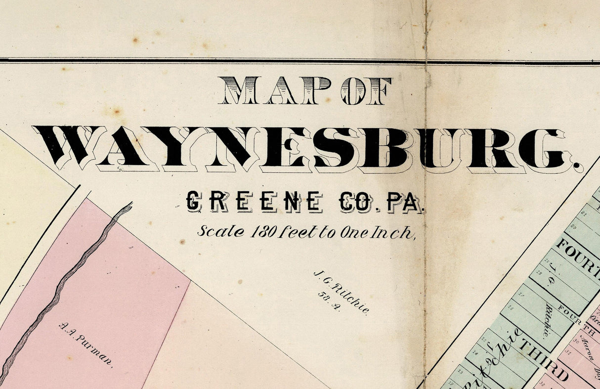1876 Map of Waynesburg Greene County Pennsylvania Caldwells Atlas