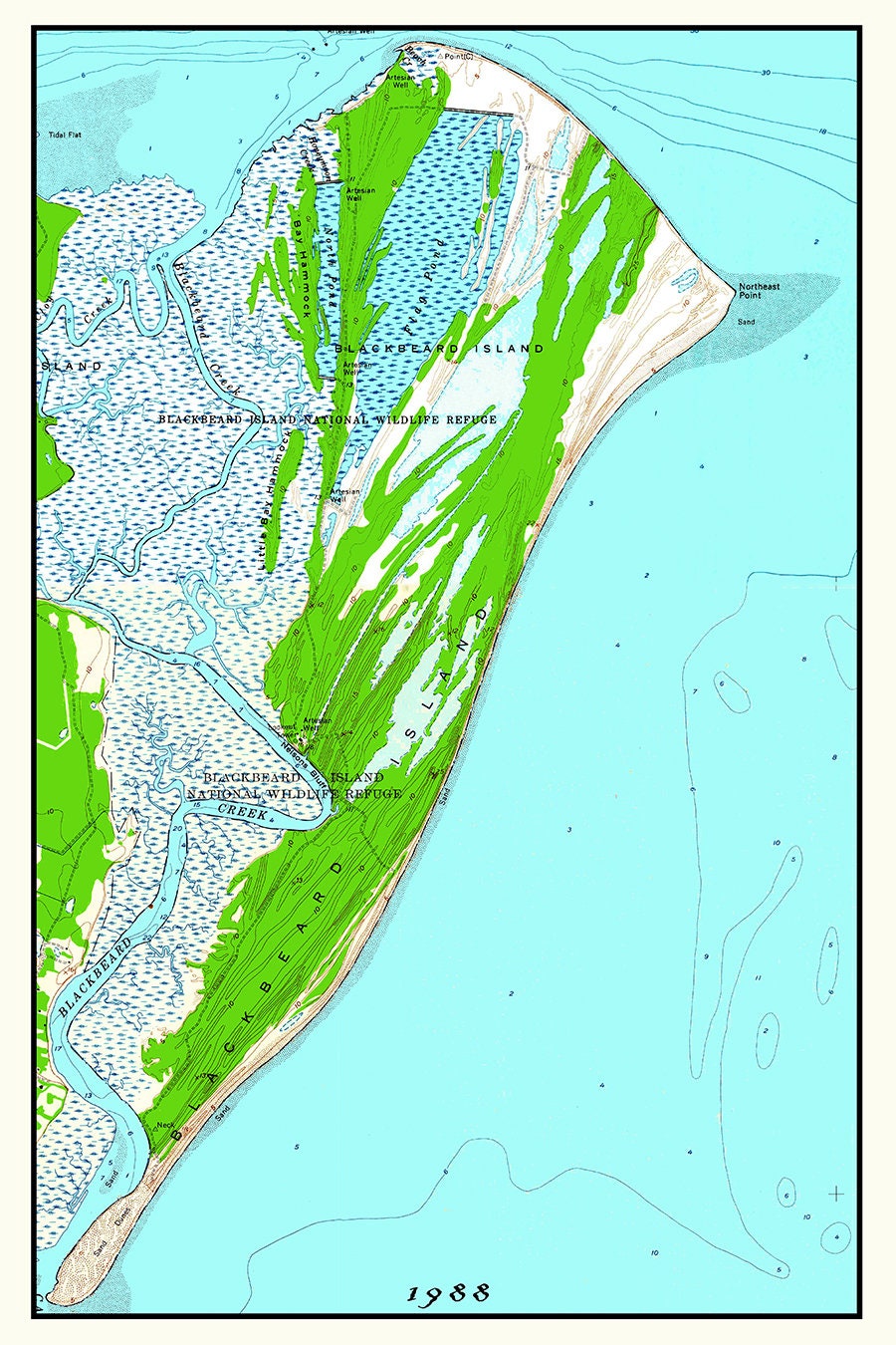 1988 Map of Black Beard Island Georgia