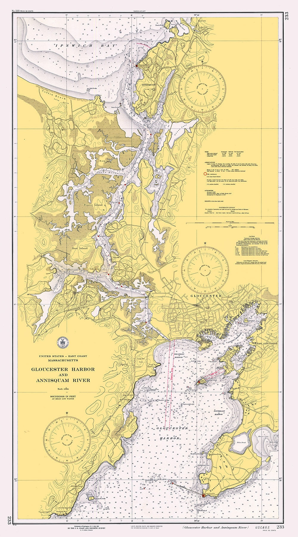 1938 Nautical Map of Gloucester Harbor and Annisquam River Massachusetts