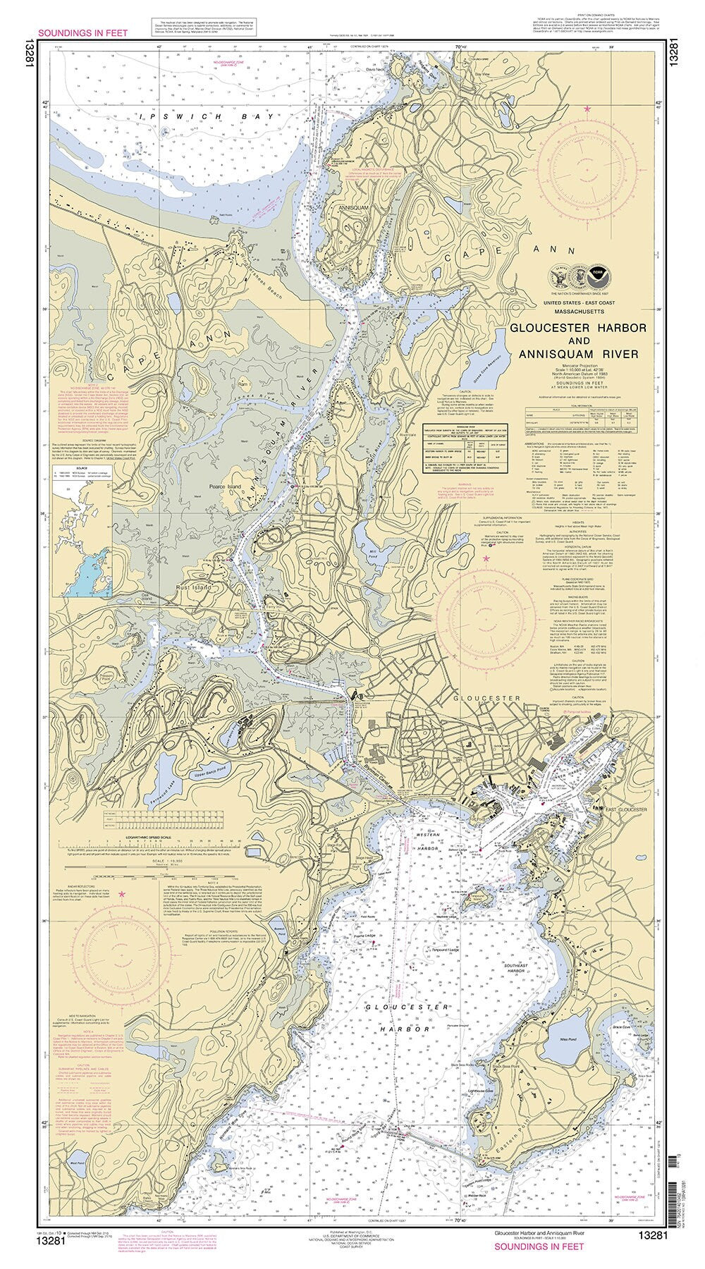 2010 Nautical Map of Gloucester Harbor and Annisquam River Massachusetts