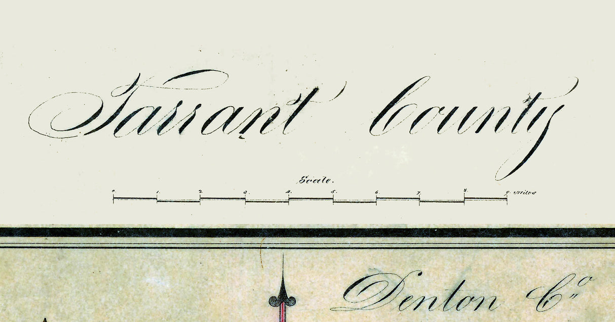 1856 Map of Tarrant County Texas Fort Worth
