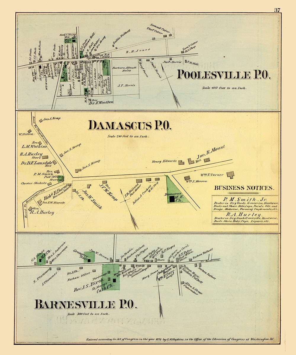1879 Map of Poolesville Damascus and Barnesville Maryland