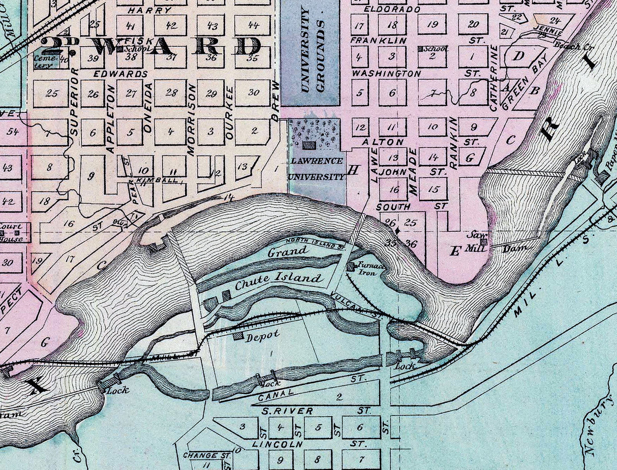 1878 Map of Appleton Outagamie County Wisconsin
