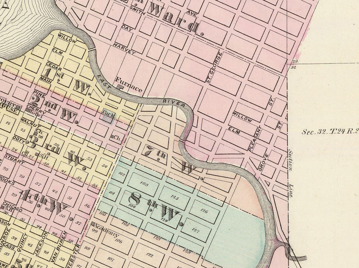 1878 Map of Fort Howard and Green Bay Wisconsin