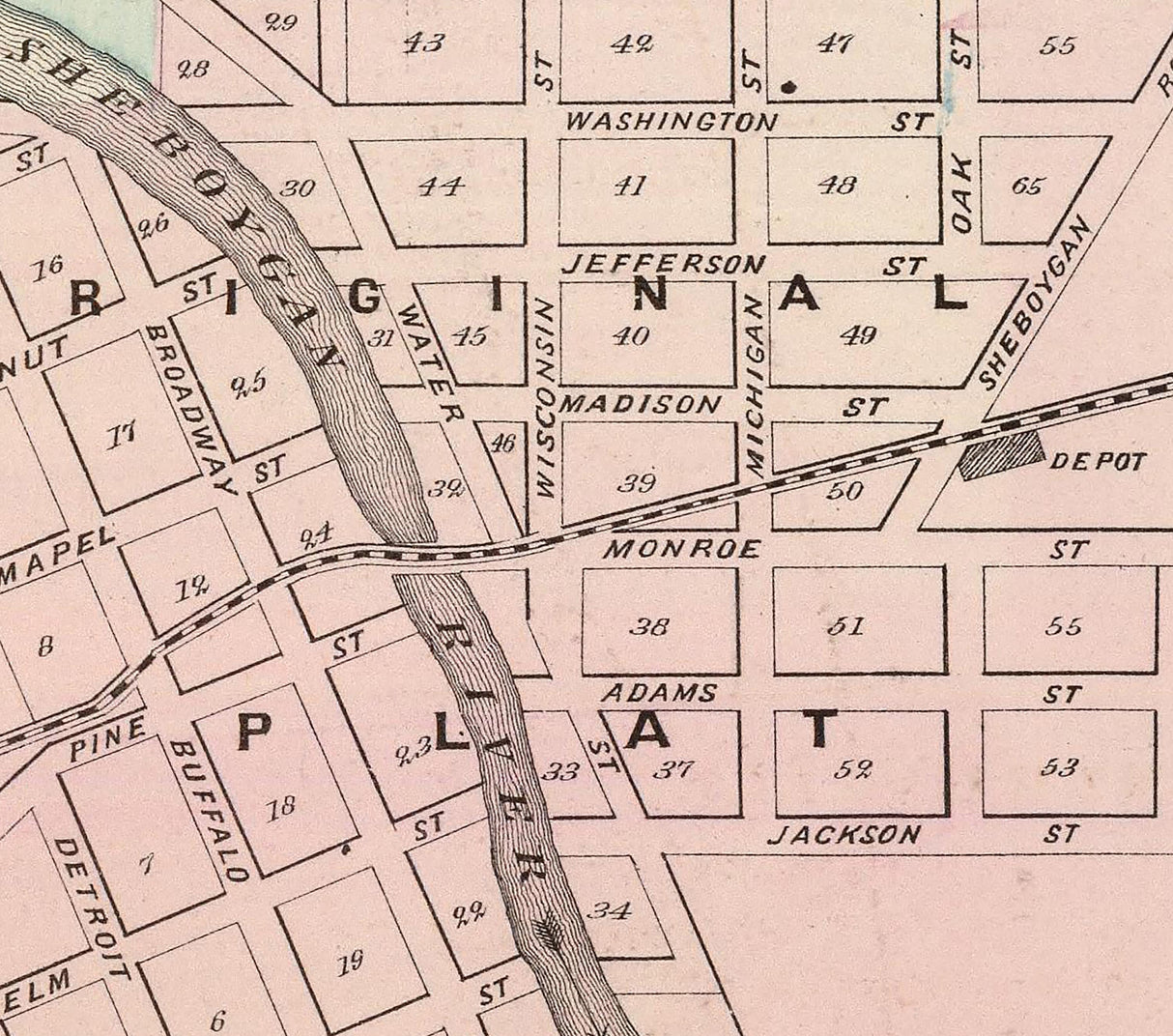 1878 Town Map of Sheboygan Falls Wisconsin