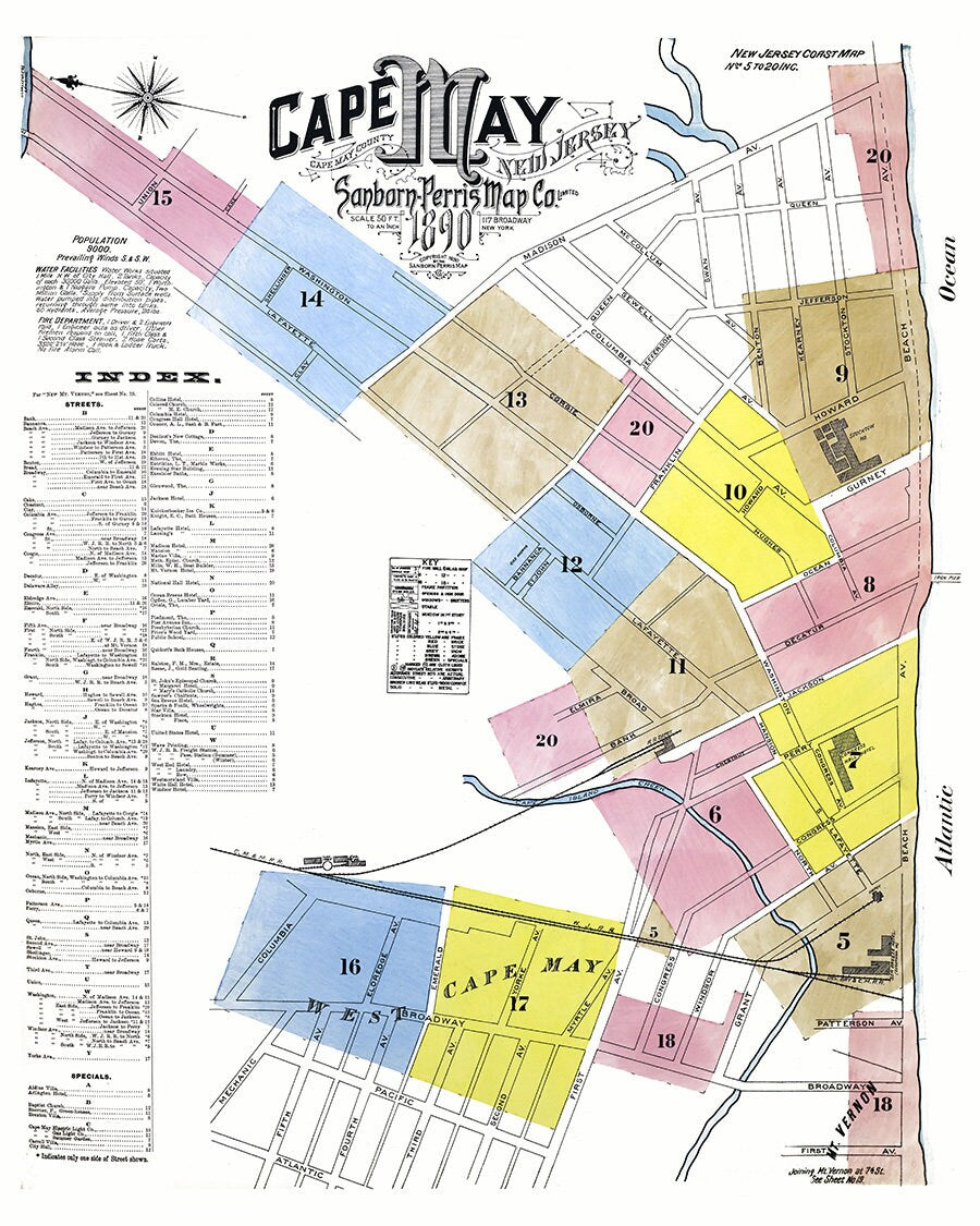 1890 Town Map of Cape May New Jersey