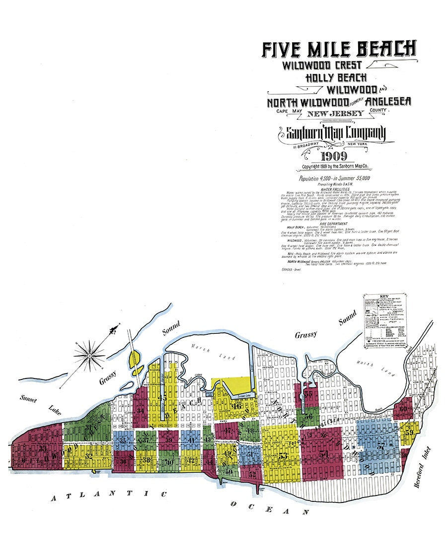 1909 Town Map of Five Mile Beach New Jersey