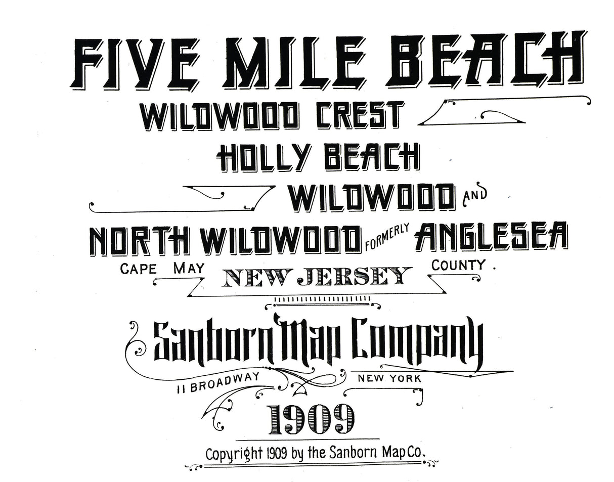 1909 Town Map of Five Mile Beach New Jersey