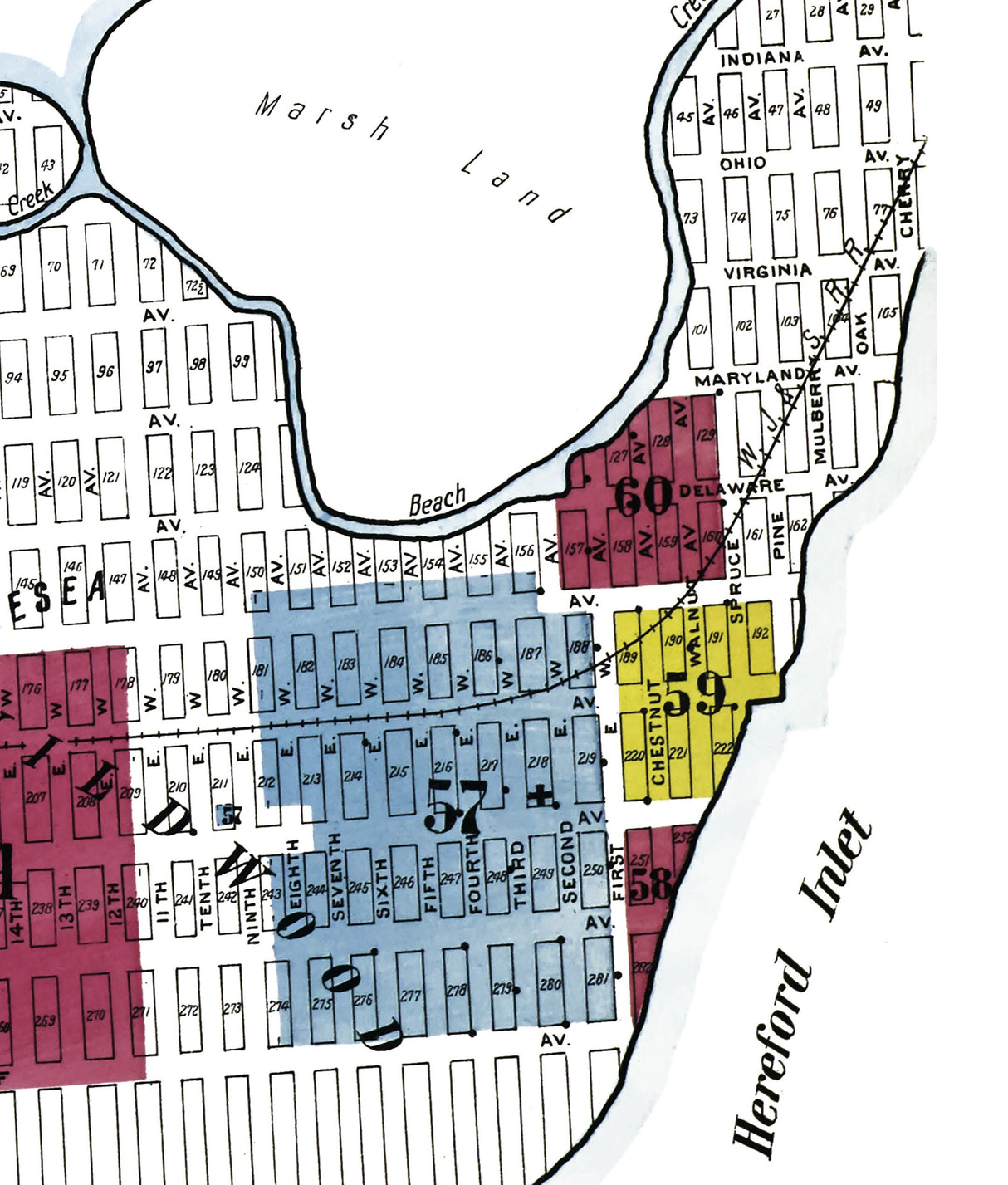 1909 Town Map of Five Mile Beach New Jersey