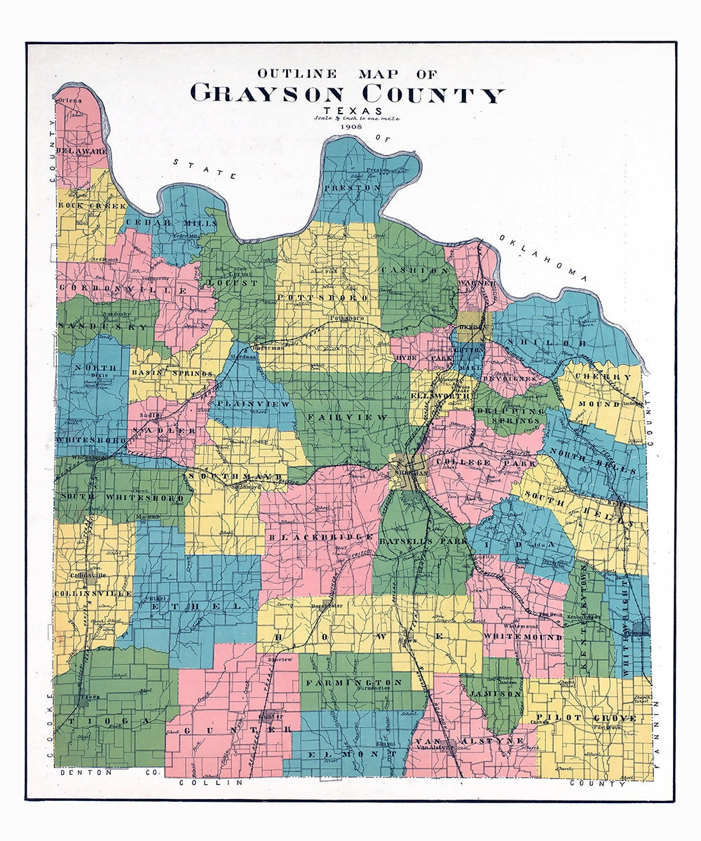 1908 Map of Grayson County Texas