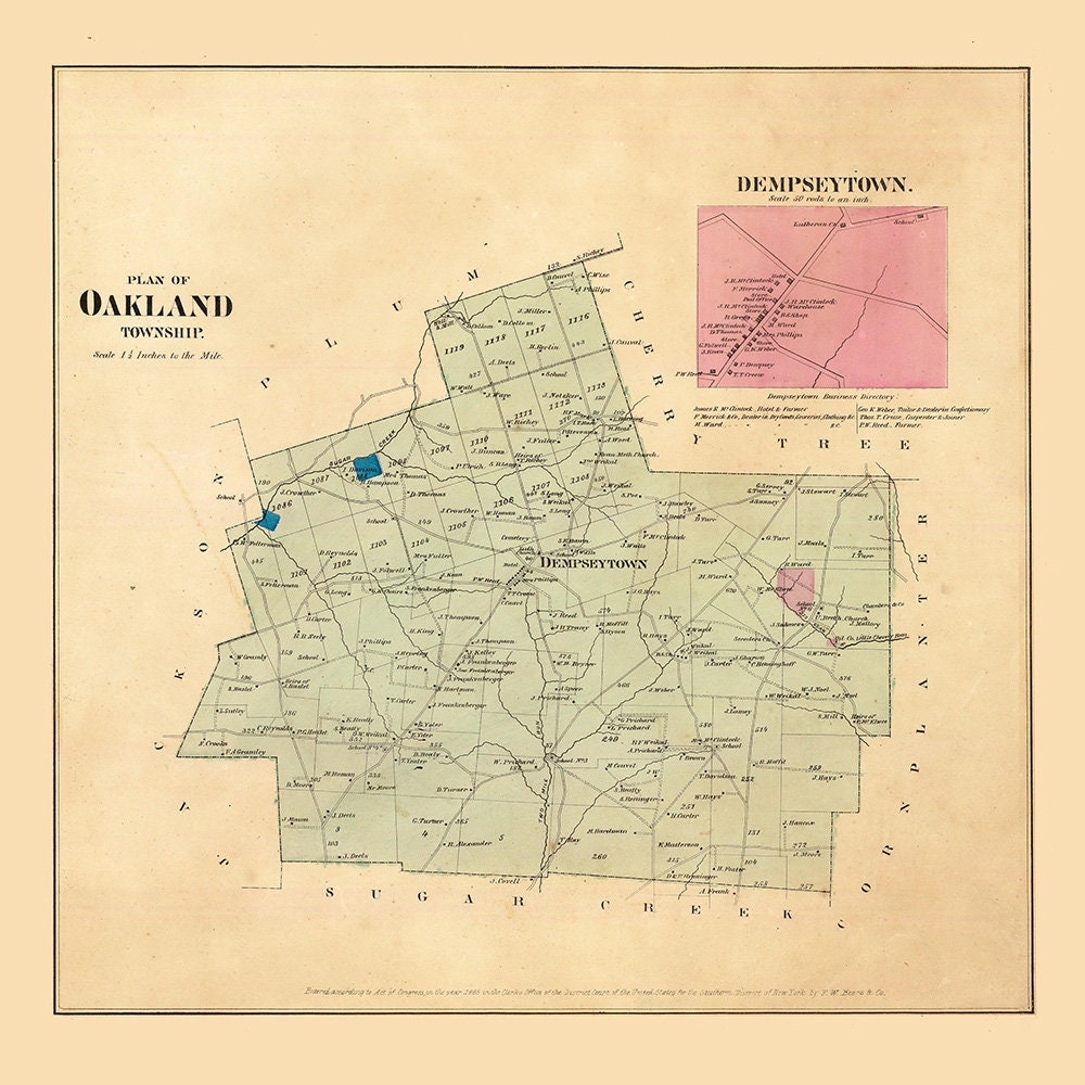 1865 Map of Oakland Township Venango County Pennsylvania Oil Region