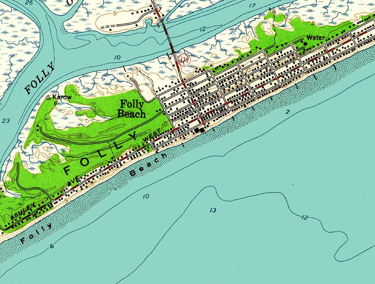 1960 Map of Folly Island South Carolina Folly Beach