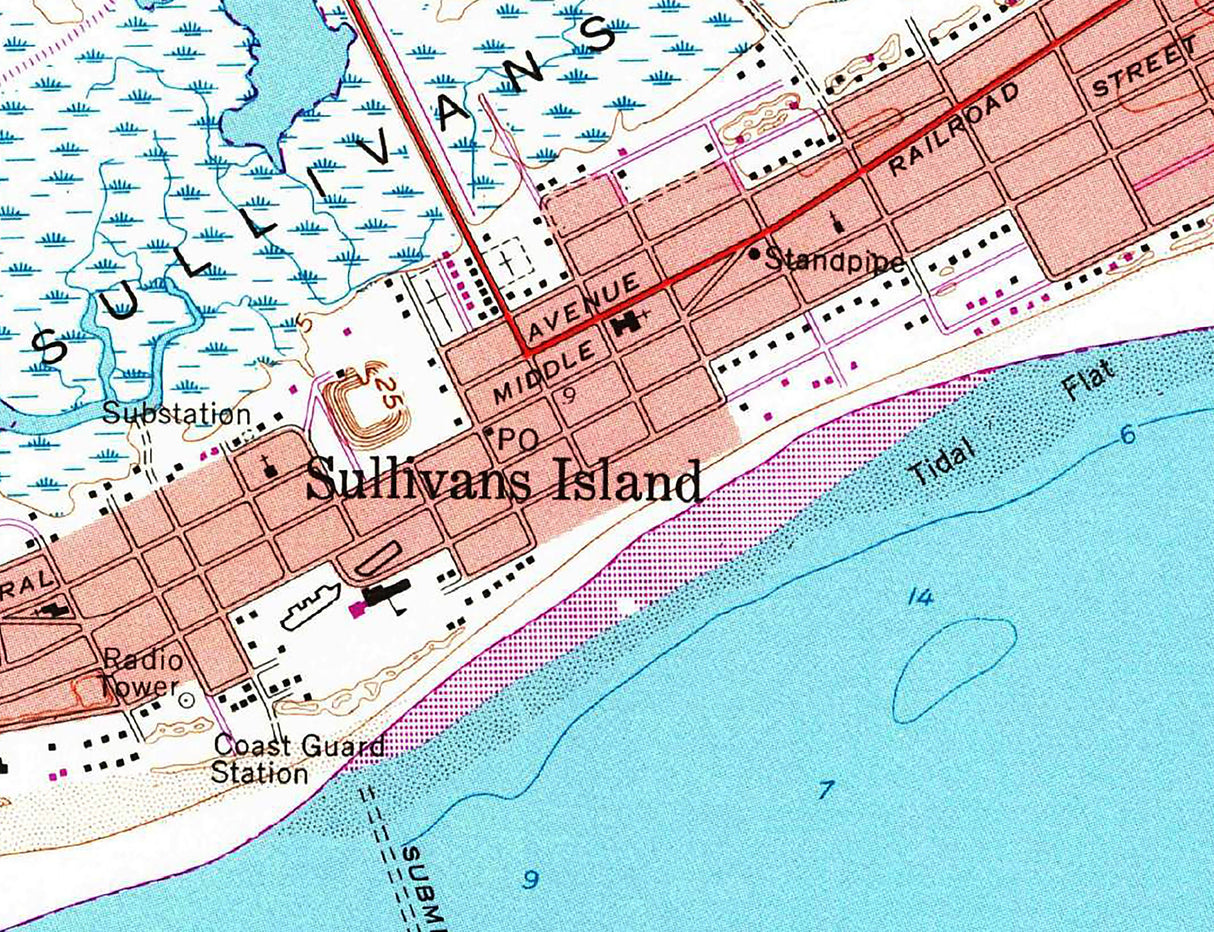 1980 Map of Sullivans Island South Carolina Fort Moultrie