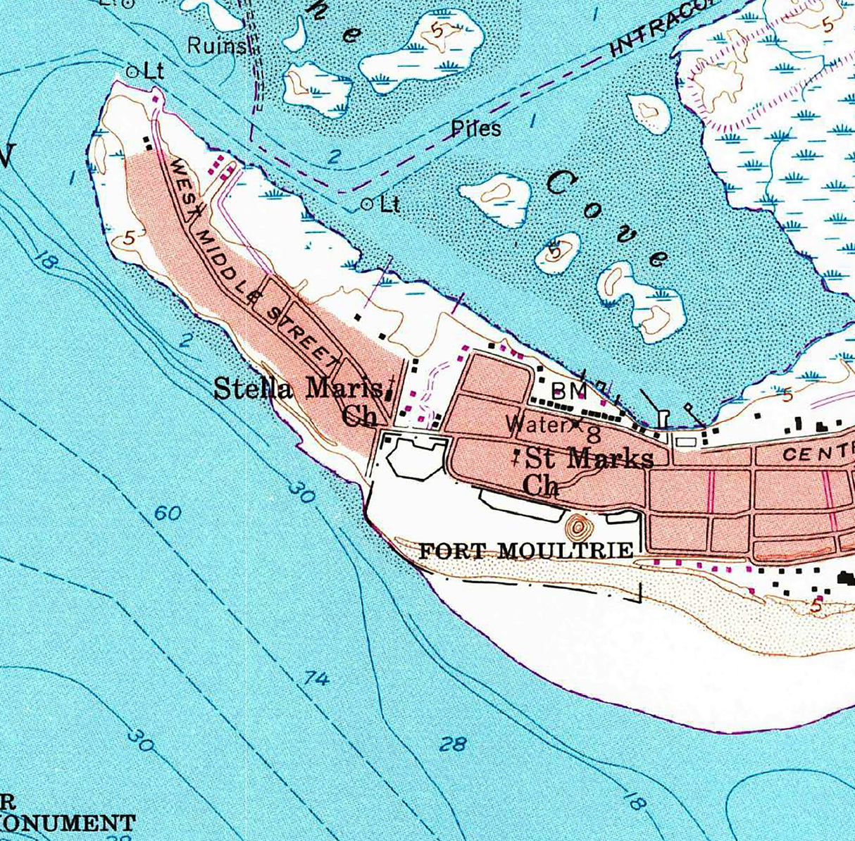 1980 Map of Sullivans Island South Carolina Fort Moultrie