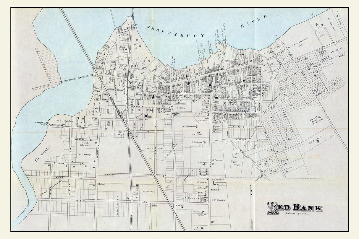 1878 Map of Red Bank New Jersey Shrewsbury River