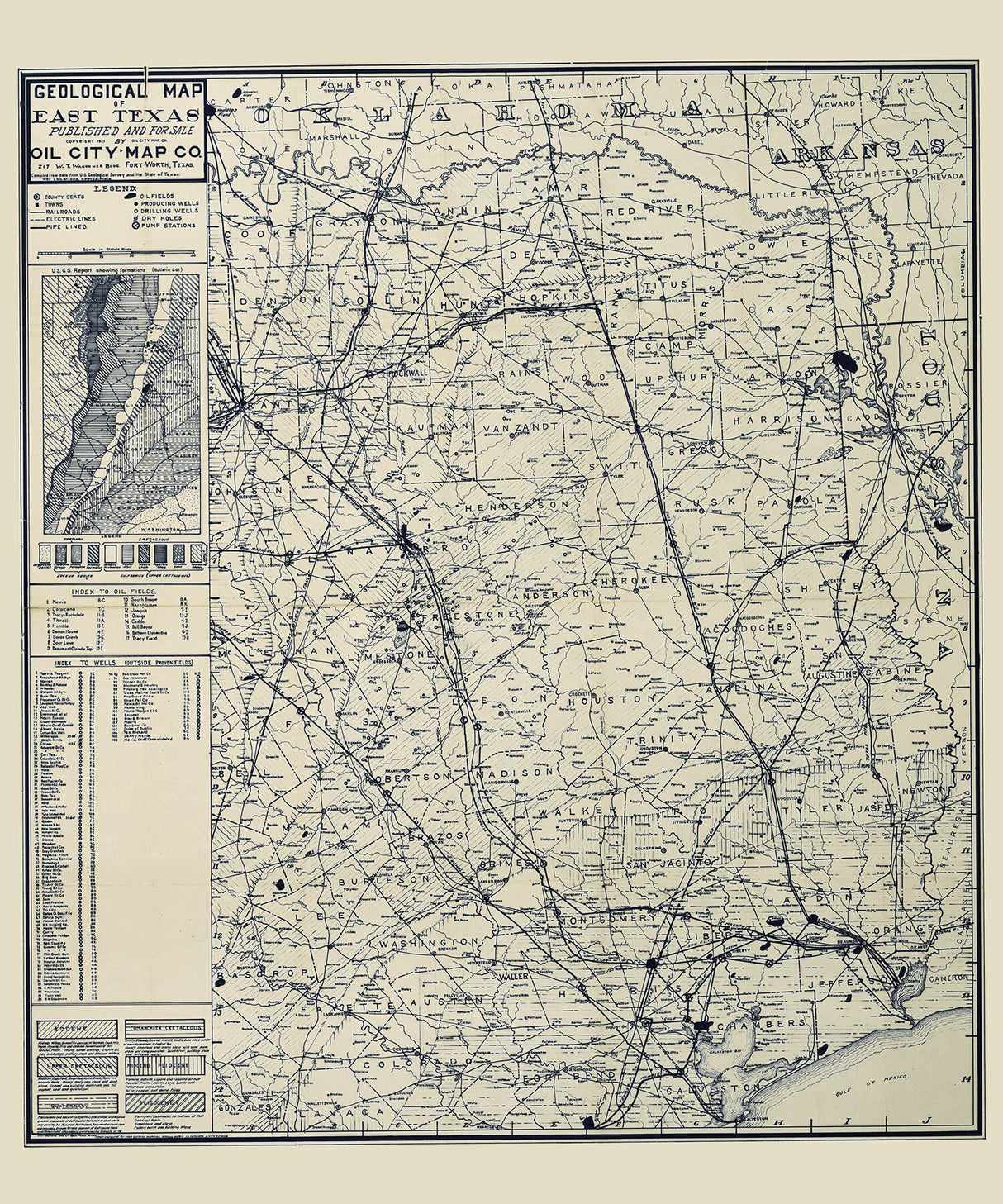 1921 Map of East Texas Geology and Oil Fields