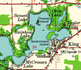 1959 Map of Chain O Lakes Waupaca County Wisconsin