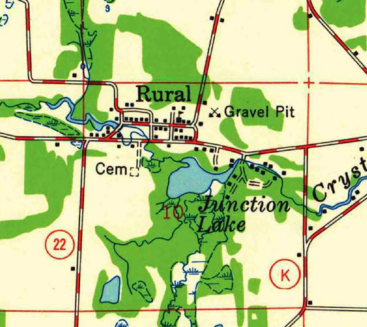 1959 Map of Waupaca Wisconsin and Chain O Lakes