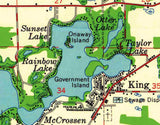 1959 Map of Waupaca Wisconsin and Chain O Lakes