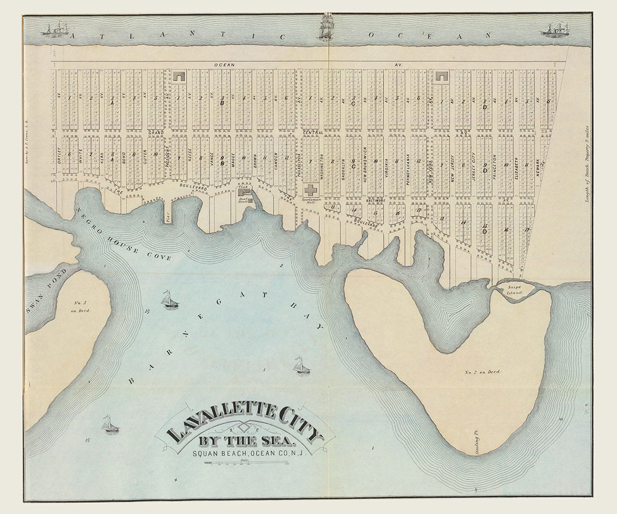 1878 Map of Lavallette City by the Sea Squan Beach New Jersey