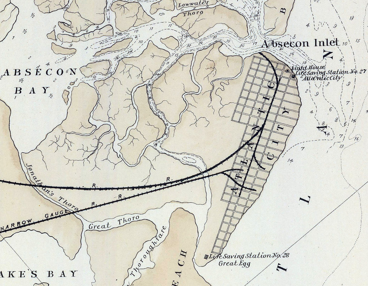 1878 Map of New Jersey Coast Tuckerton to Absecon Beach