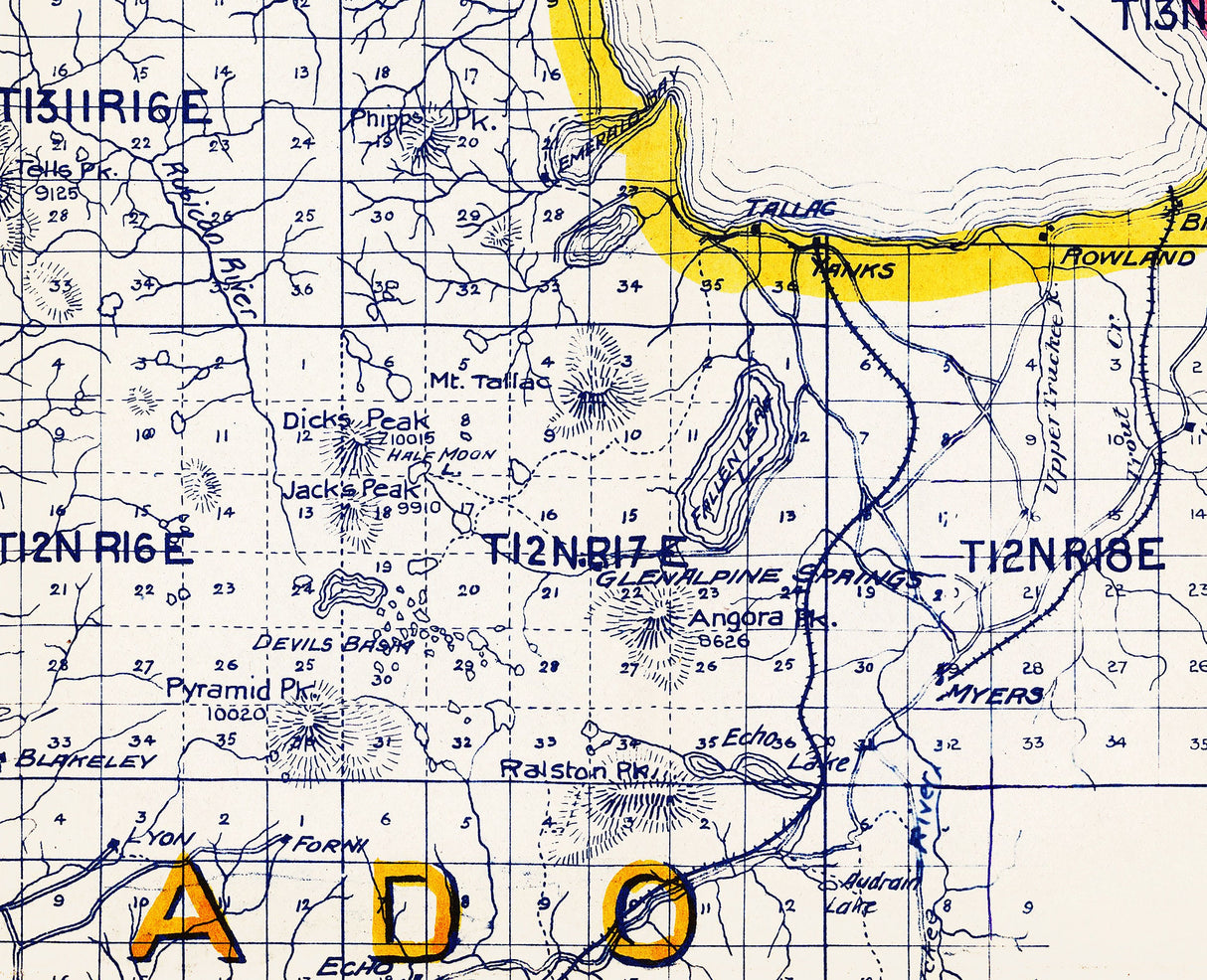 1908 Map of Lake Tahoe and Vicinity