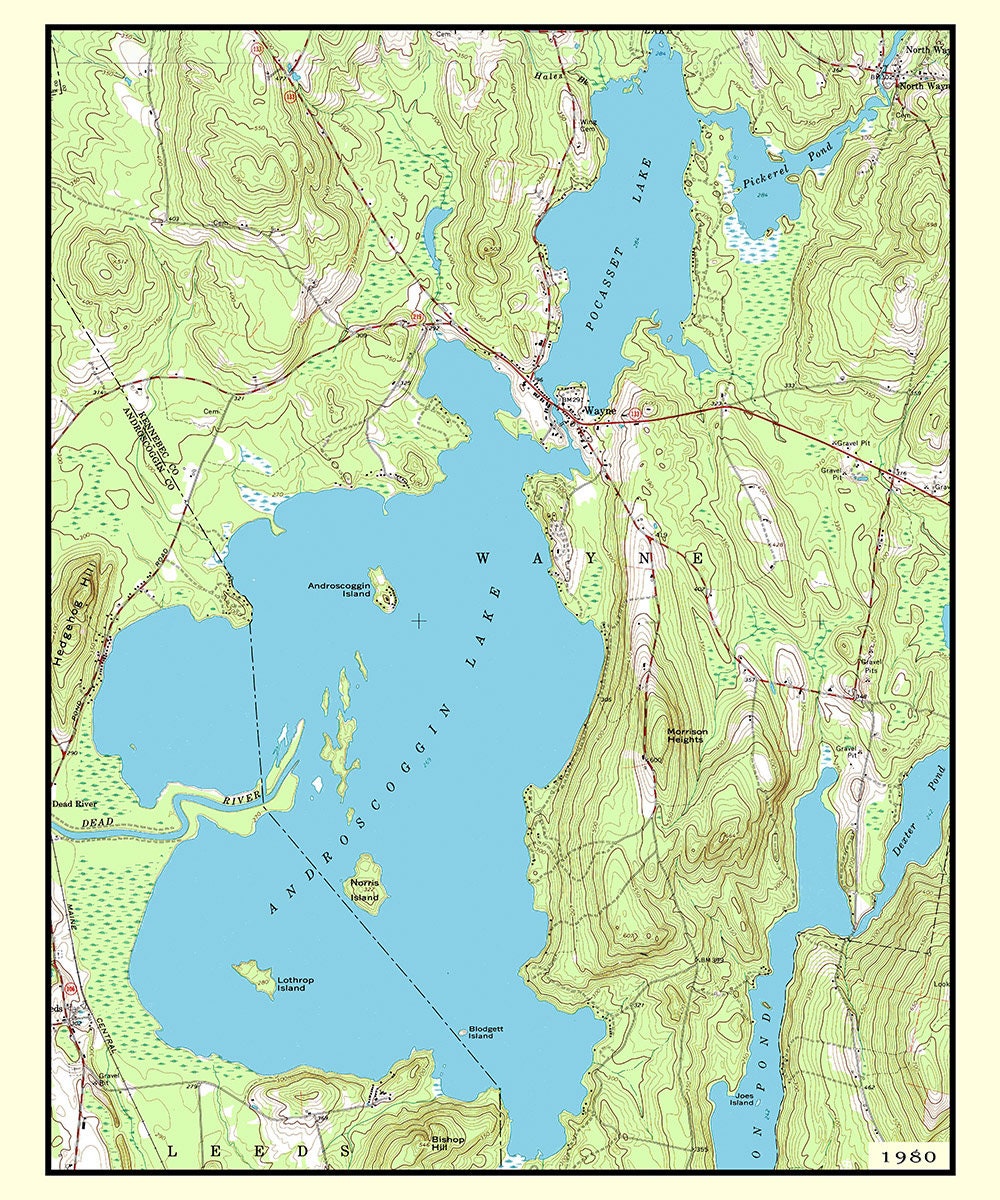 1980 Map of Lake Androscoggin Maine