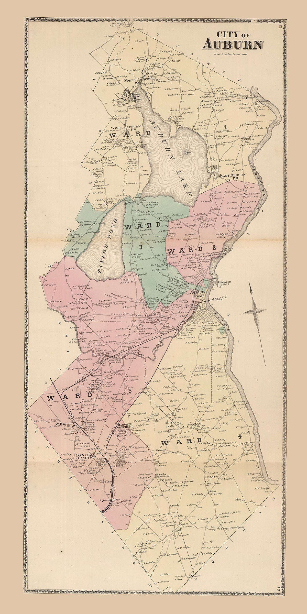 1873 Map of Auburn Androscoggin County Maine