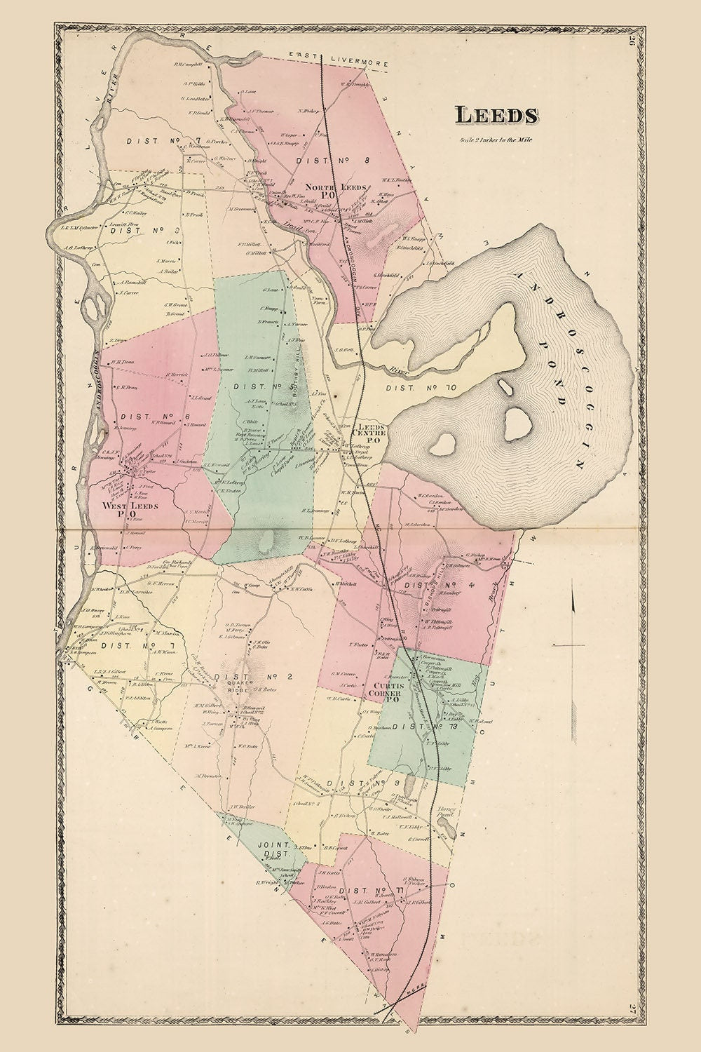 1873 Map of Leeds Township Androscoggin County Maine