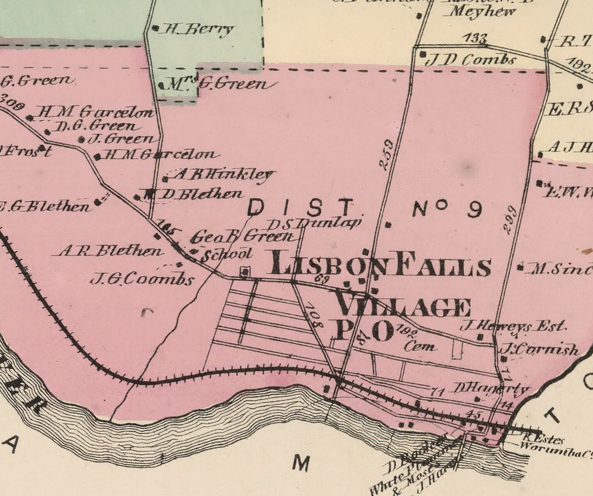 1873 Map of Lisbon Androscoggin County Maine