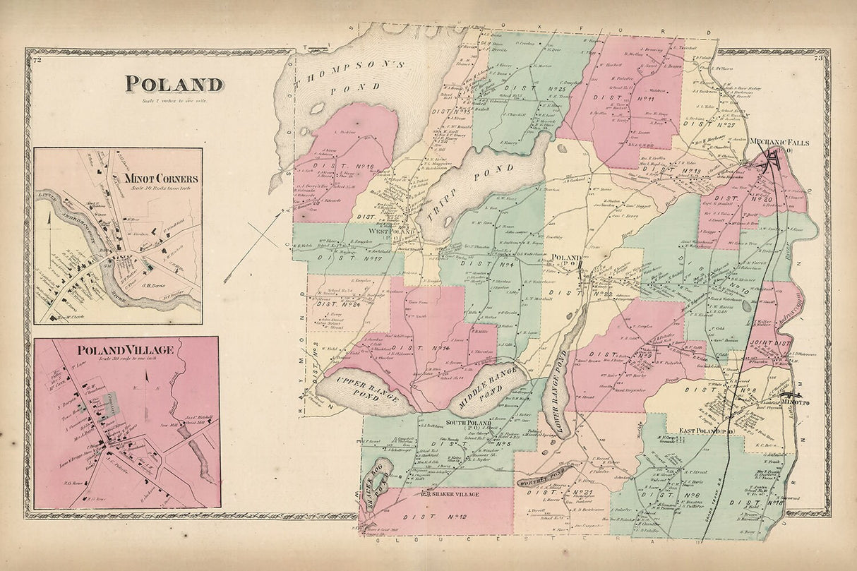 1873 Map of Poland Township Androscoggin County Maine