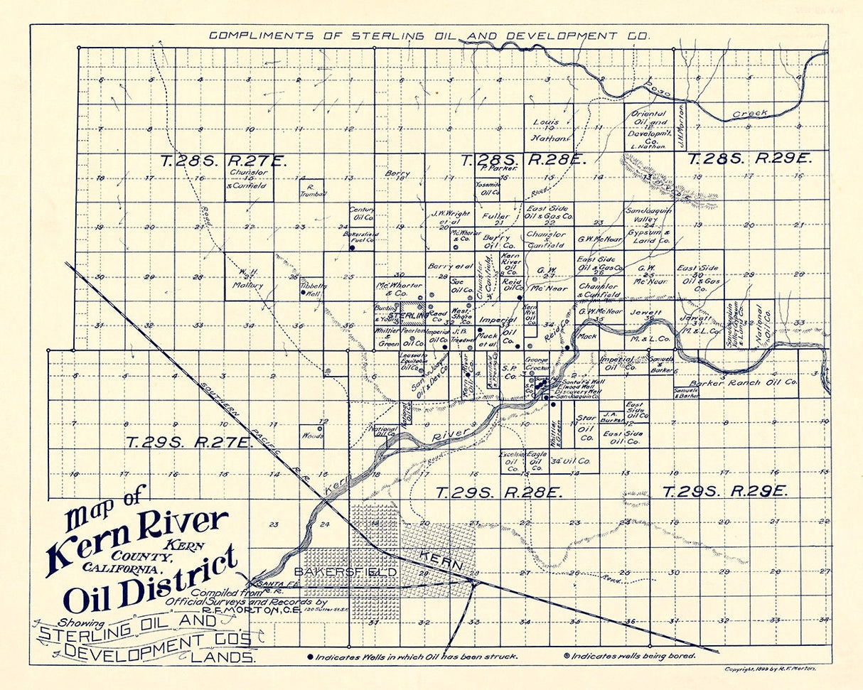 1899 Map of Kern River Oil District Kern County California